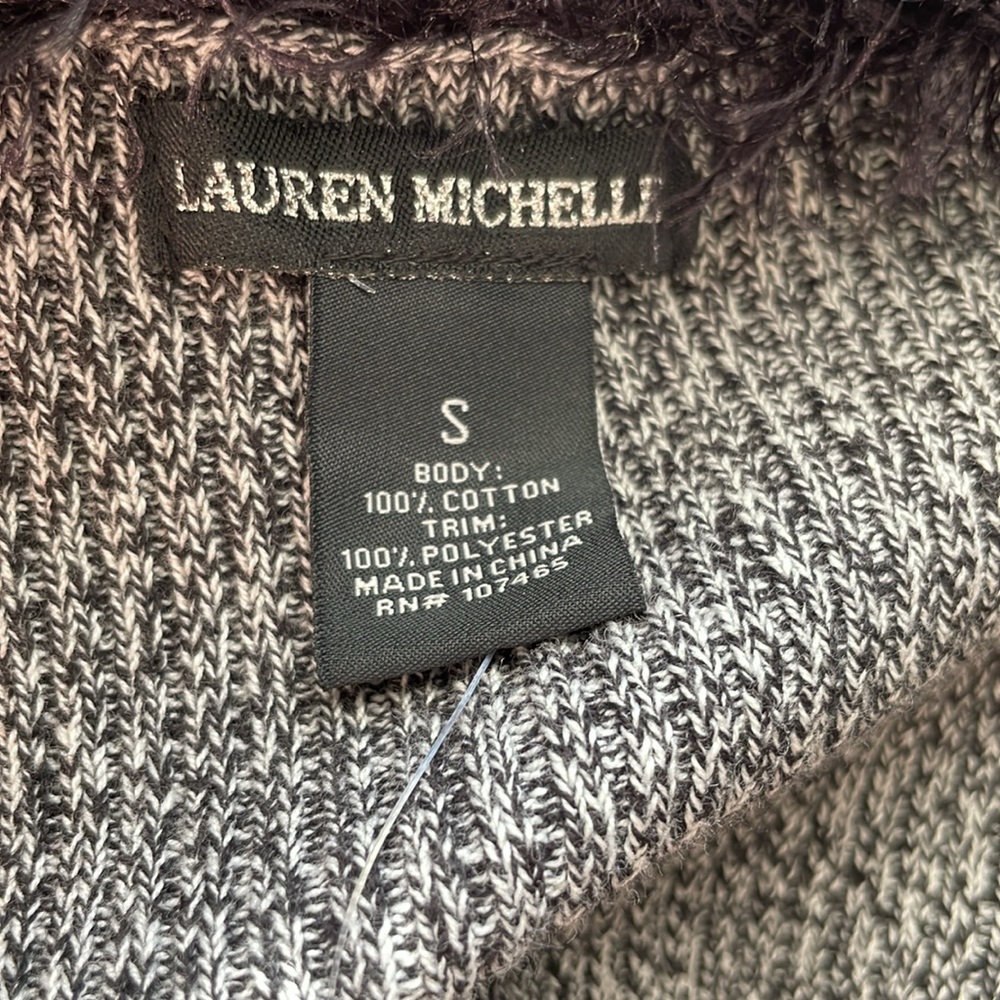 Lauren Michelle 💯 Cotton Open Sweater Cardigan w/Black Faux Fur Accent - Small - Picture 6 of 6